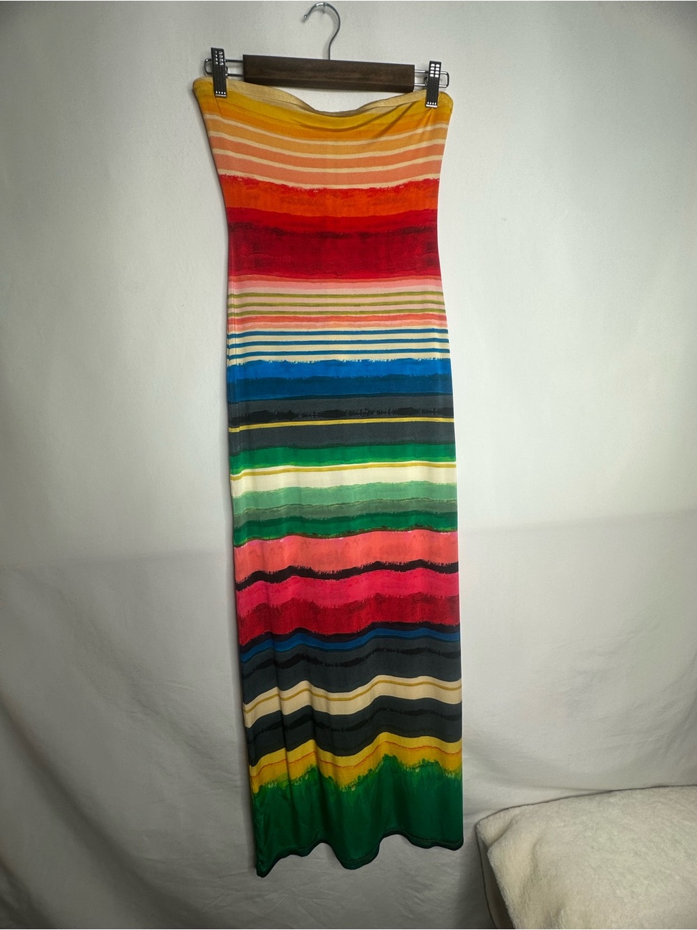 Alice + Olivia Striped Multicolor Maxi Skirt - Yellow, Red, Blue, Green, Pink